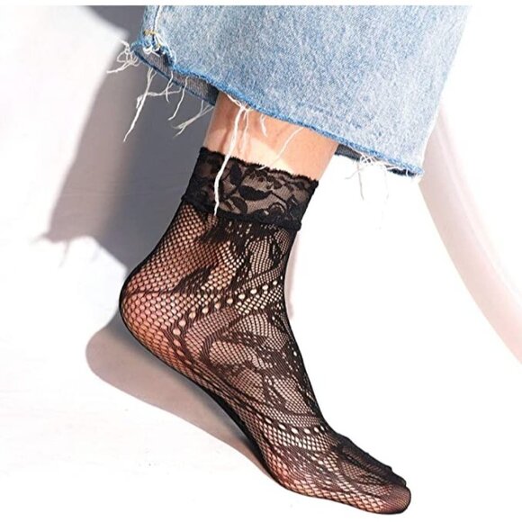 Fishnet Socks Lace Short Ankle Stockings Socks Boots Heels Anklet Dress NWT - Picture 4 of 9